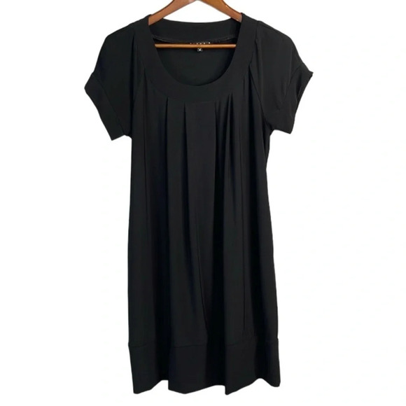 TIANA B. Black Box Pleat Scoop Neck Short Sleeve Shift Dress Loose Classic M - Picture 2 of 12